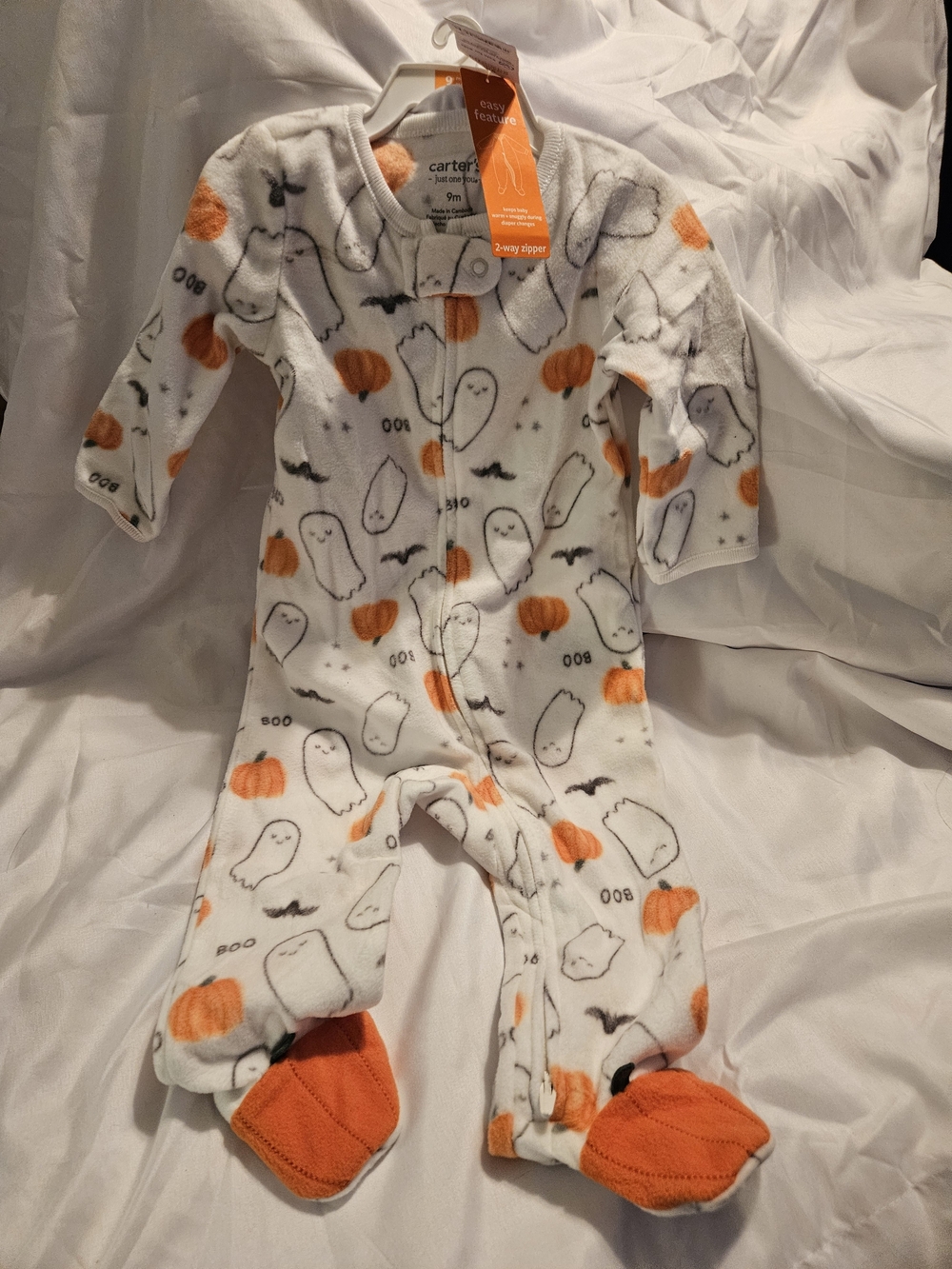 Carter's White and Orange Halloween Ghost Footed Pajamas